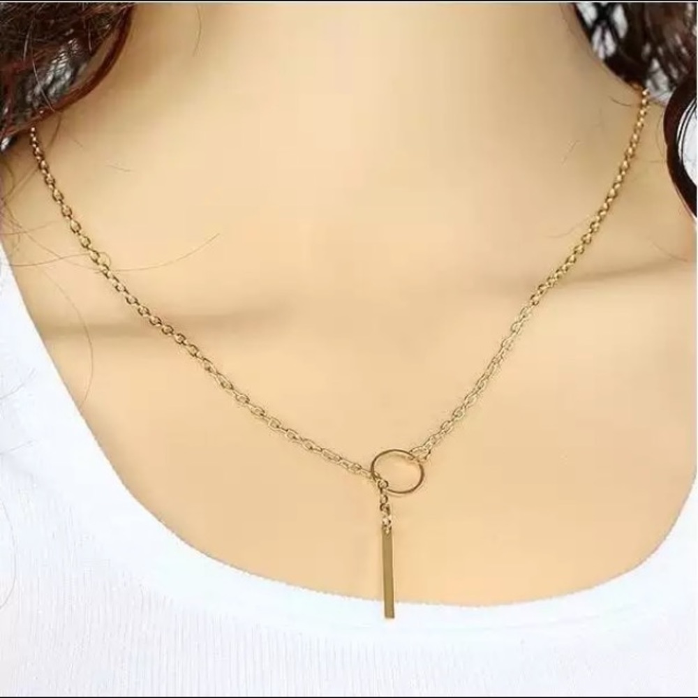 NEW💙💎💛MODERN💛GOLDEN💛CIRCLE💛BAR💛NECKLACE💎💙 - Picture 7 of 8